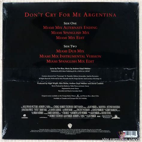 Madonna ‎– Don't Cry For Me Argentina (1997) Vinyl, 12", 33 ⅓ RPM ...