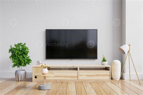 LED TV on the cabinet in modern living room on white wall background. 7334323 Stock Photo at ...