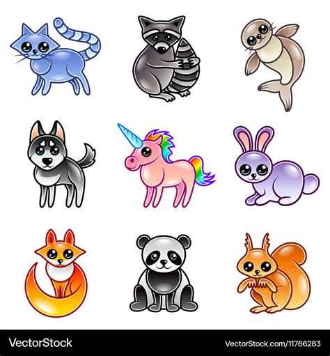 Cute cartoon animals icons set Royalty Free Vector Image