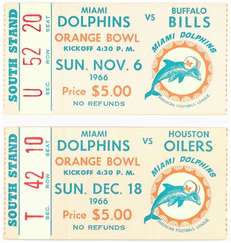 Lot Detail - Lot of (2) 1966 Miami Dolphins Ticket Stubs