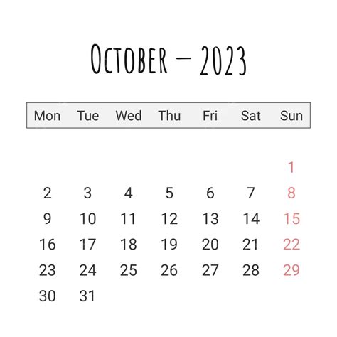 Simple Plain October 2023 Calendar, October 2023, Oktober 2023, October Calendar 2023 PNG and ...