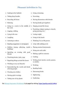 Depression – List of Pleasant Activities