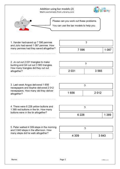 Addition word problems using bar models (2) - Addition by URBrainy.com