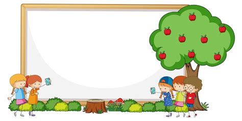 Free Vector | Empty banner with many kids doodle cartoon character