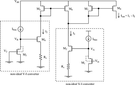 Schematic of the voltage-to-current converter. | Download Scientific ...