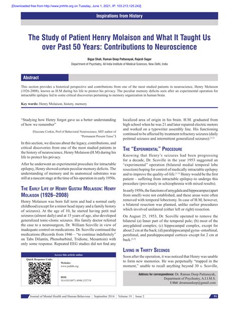 (PDF) The study of patient henry Molaison and what it taught us over ...