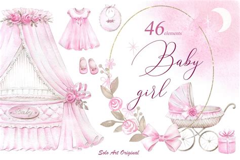 Newborn Baby Girl clipart set.