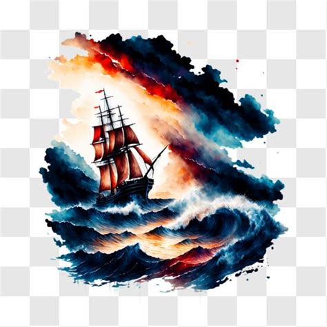 Download Old Sailboat Painting on Rough Waves PNG Online - Creative Fabrica