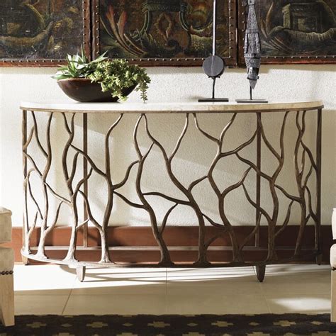 half moon entryway table branch design with travertine stone tabletop ...