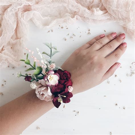 Burgundy Flower wrist corsage Fall wrist corsage Bridesmaids | Etsy