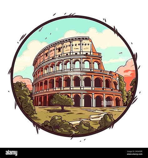 Colosseum. Colosseum hand-drawn comic illustration. Vector doodle style ...