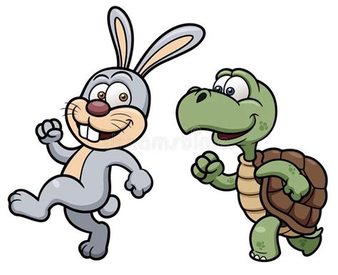 cartoon rabbit and tortoise running to each other