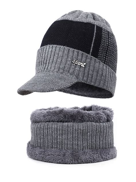 Canis - Men Winter Warm Hat Knit Visor Beanie Fleece Lined Beanie with Brim Cap - Walmart.com ...