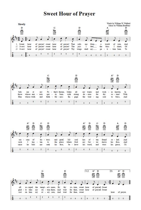 Sweet Hour of Prayer: Chords, Sheet Music and Tab for Mandolin with Lyrics