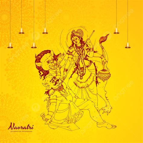 Maa Durga Hand Drawn Sketch Beautiful Background Illustration, Wallpaper, Navratri, Happy ...