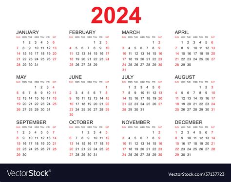 2024 calendar pdf word excel - calendar 2024 template simple royalty free vector image | free ...