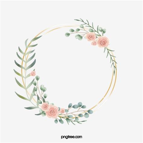 Hand Painted Circular Plant Flower Border Elements