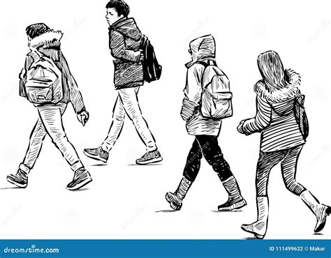 Teens Students Go To School Stock Vector - Illustration of students, contemporary: 111499622