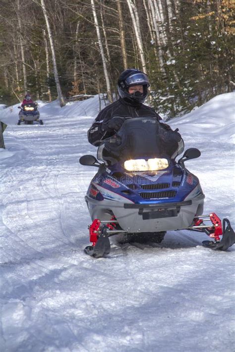 Snowmobilers Ride on a Trail on Bald Mountain, Rangeley, Maine ...