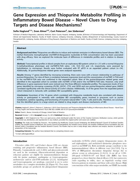 (PDF) Gene Expression and Thiopurine Metabolite Profiling in Inflammatory Bowel Disease – Novel ...