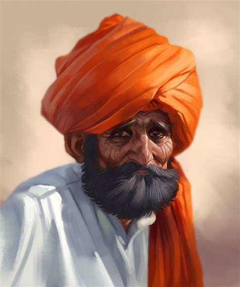 Indian man with orange turban by WasserM on DeviantArt