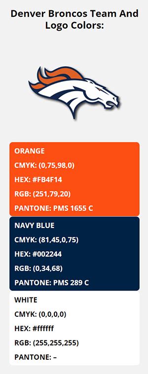 Denver Broncos Team Colors | HEX, RGB, CMYK, PANTONE COLOR CODES OF SPORTS TEAMS