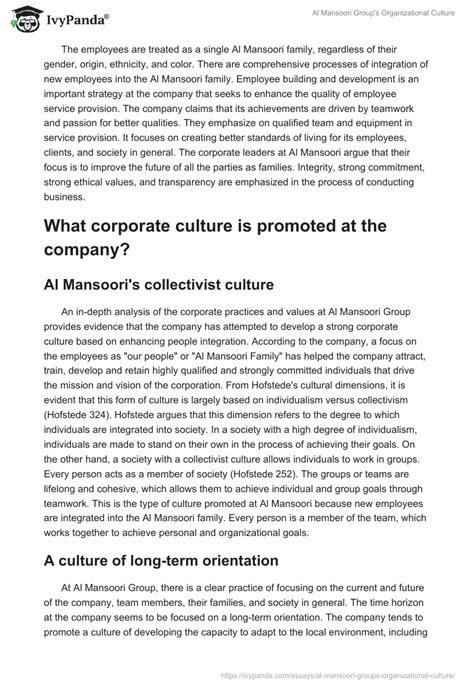 Al Mansoori Group's Organizational Culture - 851 Words | Essay Example