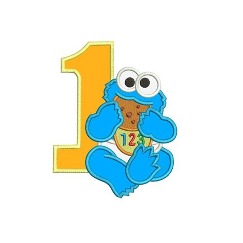 Baby Cookie Monster 1st Birthday Applique Design