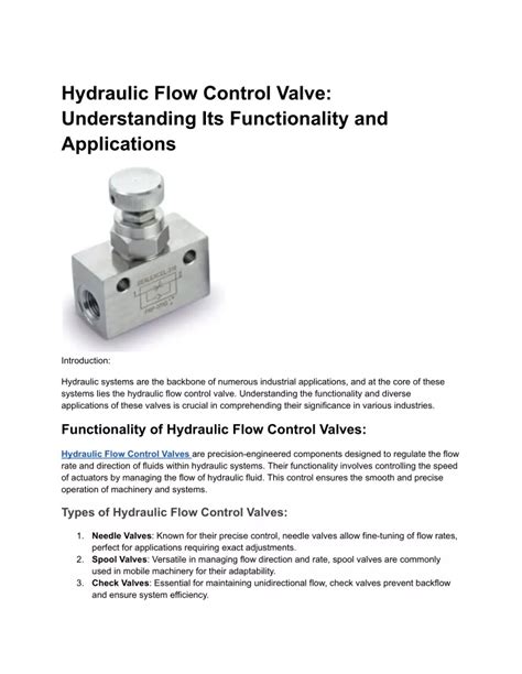 PPT - Hydraulic Flow Control Valve_ Understanding Its Functionality and ...