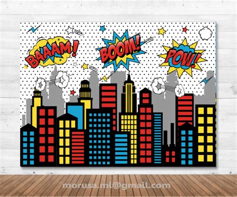 Superhero city skyline city buildings comic scene etsy – Artofit