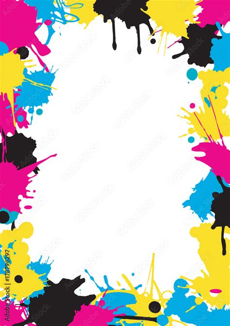 CMYK colors Splatters frame. Print colors ink splashes background ...