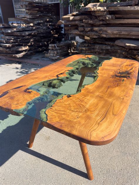 Custom Chesnut Glass River Dining and Conference Table For Sale at 1stDibs