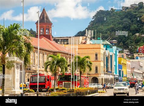 City center of caribbean town Kingstown, Saint Vincent and the ...