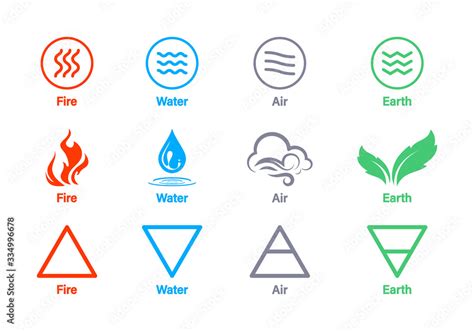 Four elements of nature Air, fire, water, earth. Elements of the nature ...