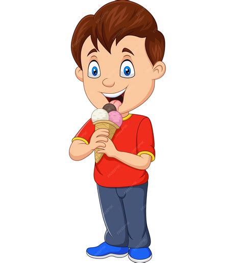 Niño de dibujos animados comiendo helado | Vector Premium