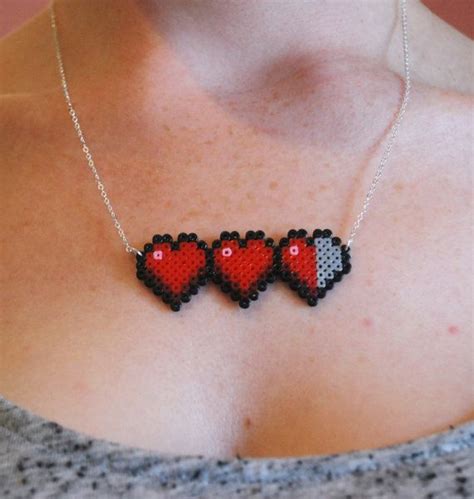 Pixel Heart Necklace | Minecraft jewelry, Fuse beads, Iron beads