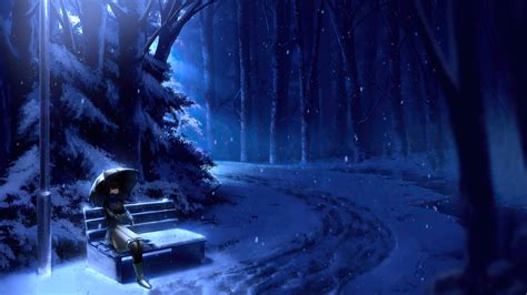 Winter Night Anime Forest Wallpapers - Wallpaper Cave