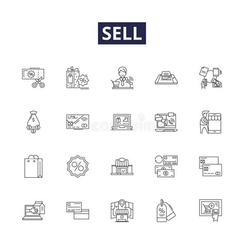 Sell Line Vector Icons and Signs. Market, Re-sell, Push, Exchange, Promote, Clearance, Exchange ...