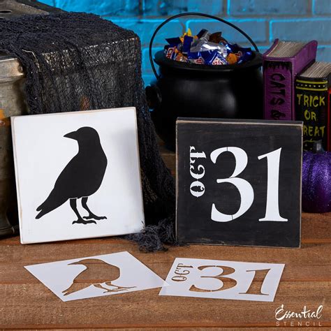 Halloween Silhouette Stencil Set | Pumpkin, Crow, Witch's Hat (6 Pack) - Essential Stencil