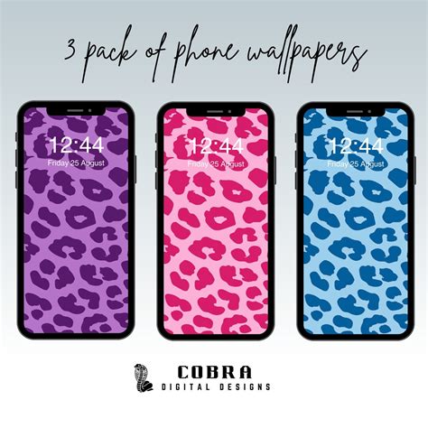 Leopard Print iPhone Wallpaper Art, 3 Pack of Cell Phone Wallpaper ...