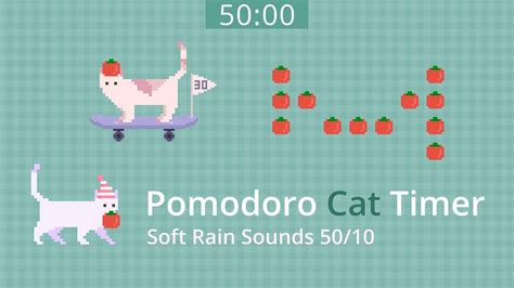 Pomodoro Cat Timer 50/10 | Focus mode 🔥📚🖊 | Animation x Soft rain sounds ♡ - YouTube