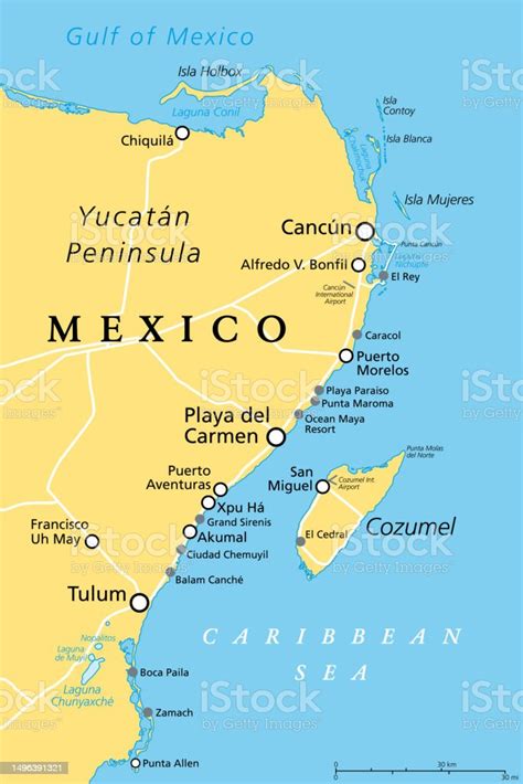 Cancun Cozumel And Riviera Maya Mexico Political Map Stock Illustration - Download Image Now ...