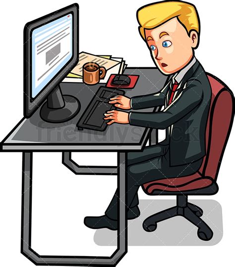 Man Sitting At Desk Working On Computer Cartoon Vector Clipart - FriendlyStock