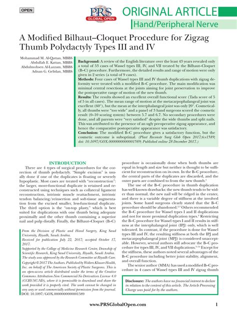 (PDF) A Modified Bilhaut–Cloquet Procedure for Zigzag Thumb Polydactyly Types III and IV