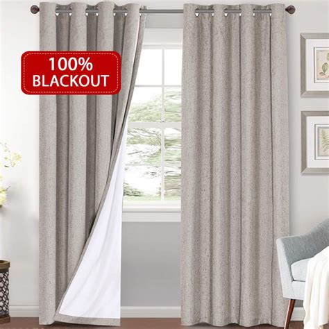 Linen Blackout Curtains 96 Inches Long 100% Total Blackout Heavy-Duty Draperies for Bedroom ...