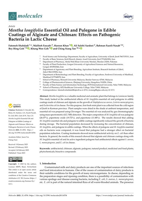 (PDF) Mentha longifolia Essential Oil and Pulegone in Edible Coatings ...