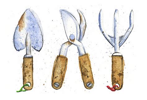 Watercolor Painting of Various Gardening Tools Painting by Andrea Hill ...