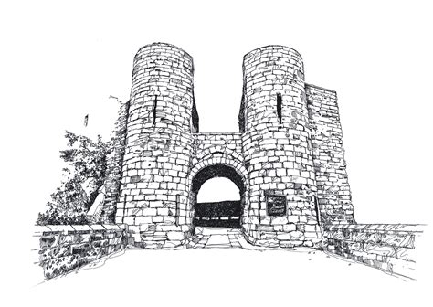 pen and ink drawing of bamburgh castle gate | Castle illustration, Castle drawing, Medieval drawings