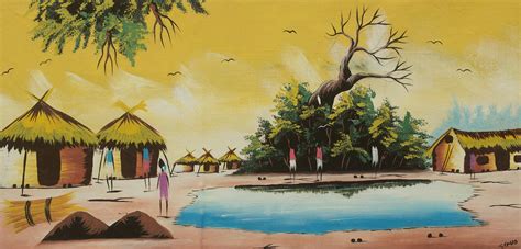 Signed Original African Village Painting - Village Scene | NOVICA