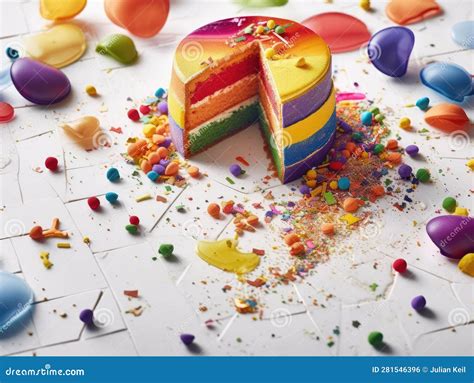 Colorful Cake and Confetti on White Background Stock Illustration - Illustration of celebration ...